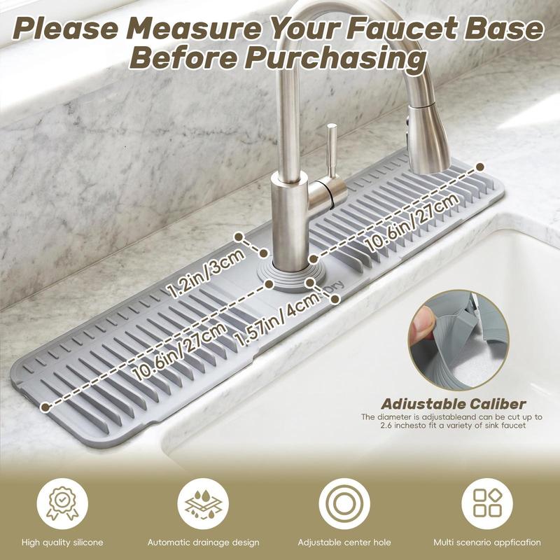Extra‑long Silicone Sink Faucet Splash Guard Mat – Quick Drain & Drying Organizer