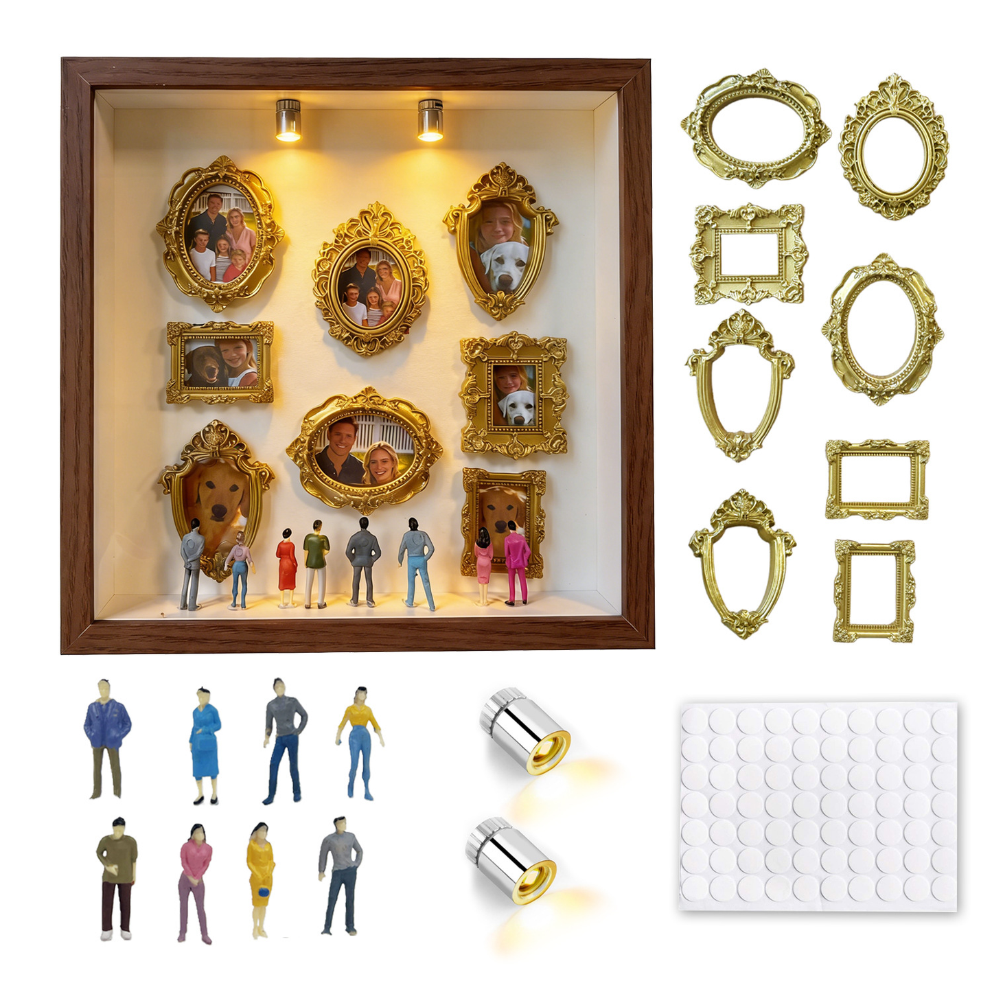 DIY Mini Museum Shadow Box Kit - Customizable 3D Memory Display Frame with LED Lights, Mini Frames & Figurines for Wedding, Graduation & Gifts