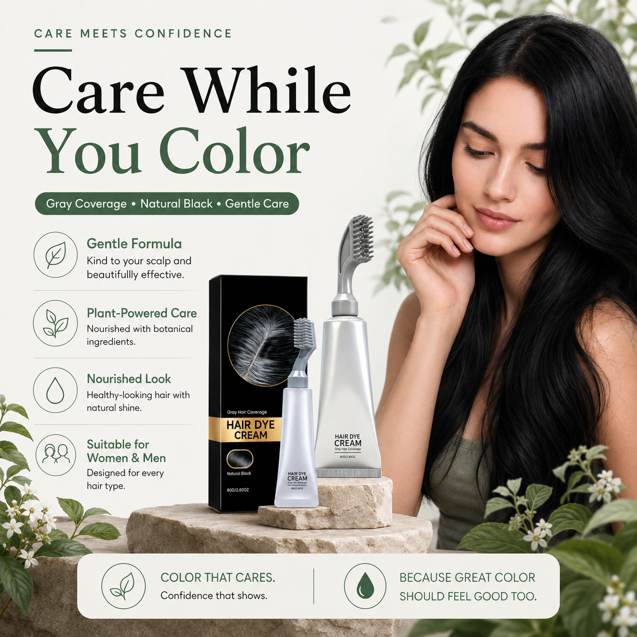 ๐ฟ Plant Gentle Gray Hair Root Touch-Up Dye Cream with Easy Integrated Comb Applicator