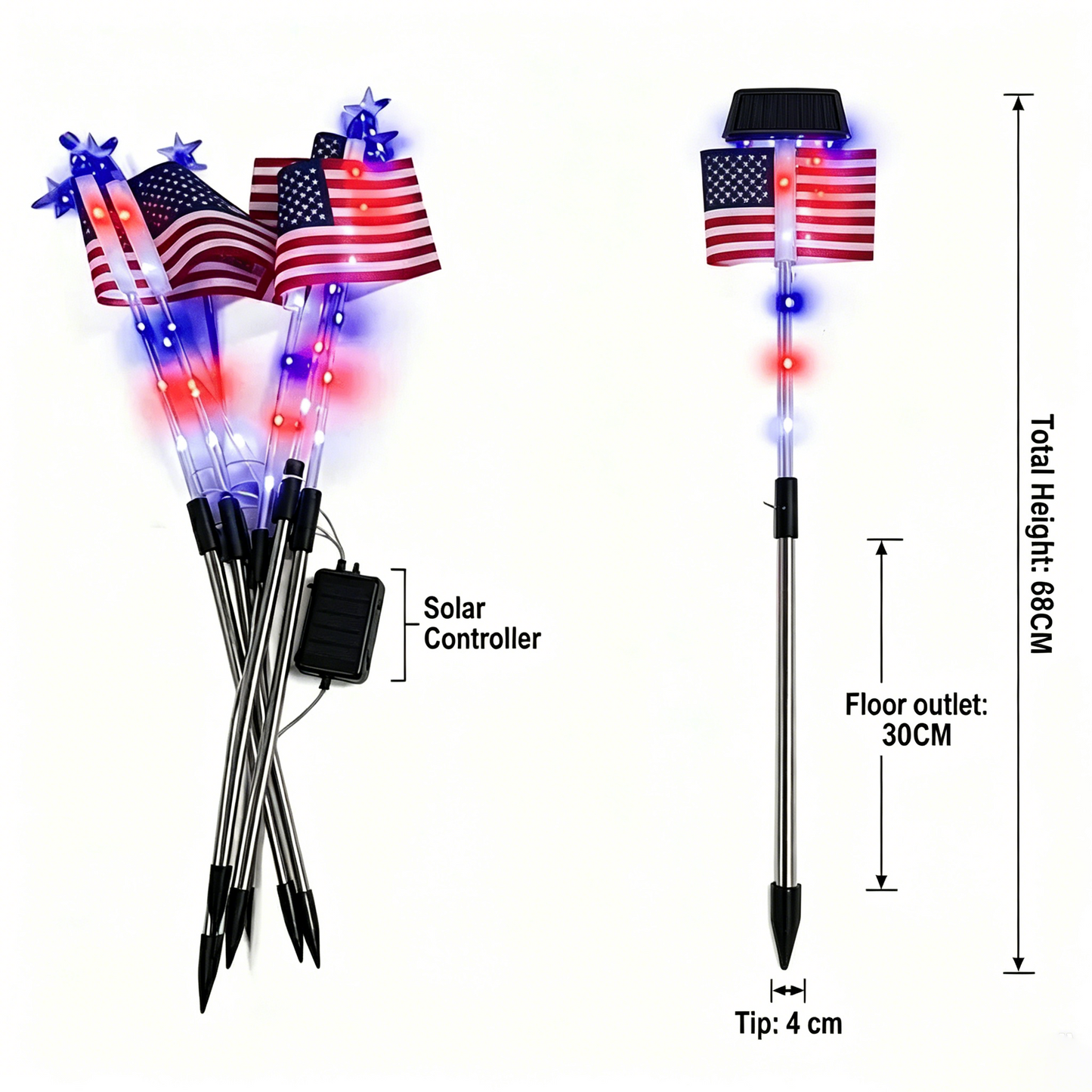 🔥Last Day-70% OFF🔥8 Solar American Flag Pathway Lights – Red, White & Blue Yard Glow for 250th Independence Celebration 🇺🇸✨