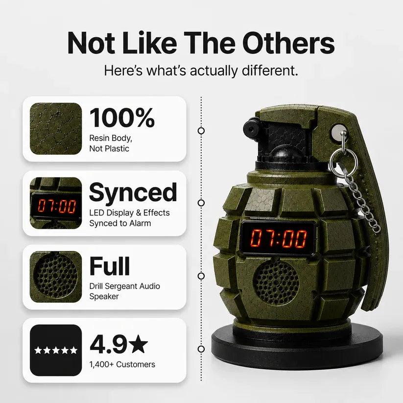 💣Tactical Grenade Alarm Clock | Loud USB Rechargeable Alarm for Heavy Sleepers