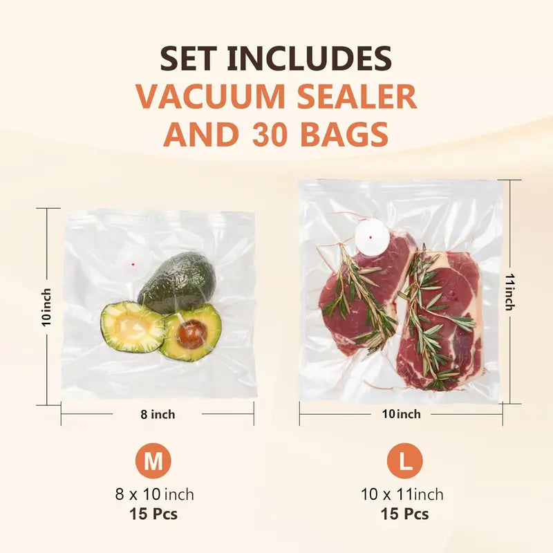 Food Vacuum Sealing Machine (Vacuum Sealing Machine + 30 Reusable Vacuum Bags) Powerful Handheld Type