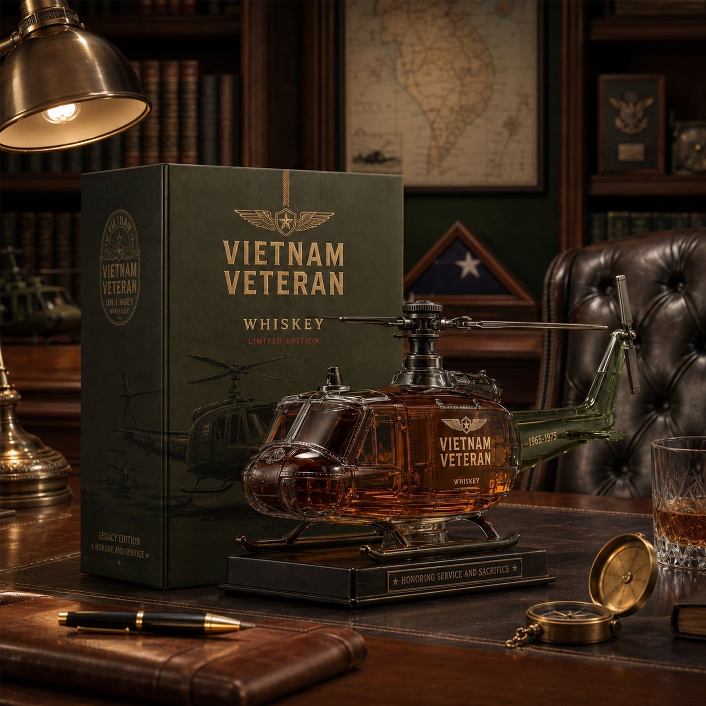 🎖️Vietnam Veteran Military Helicopter 1965-1975 Whiskey Bottle