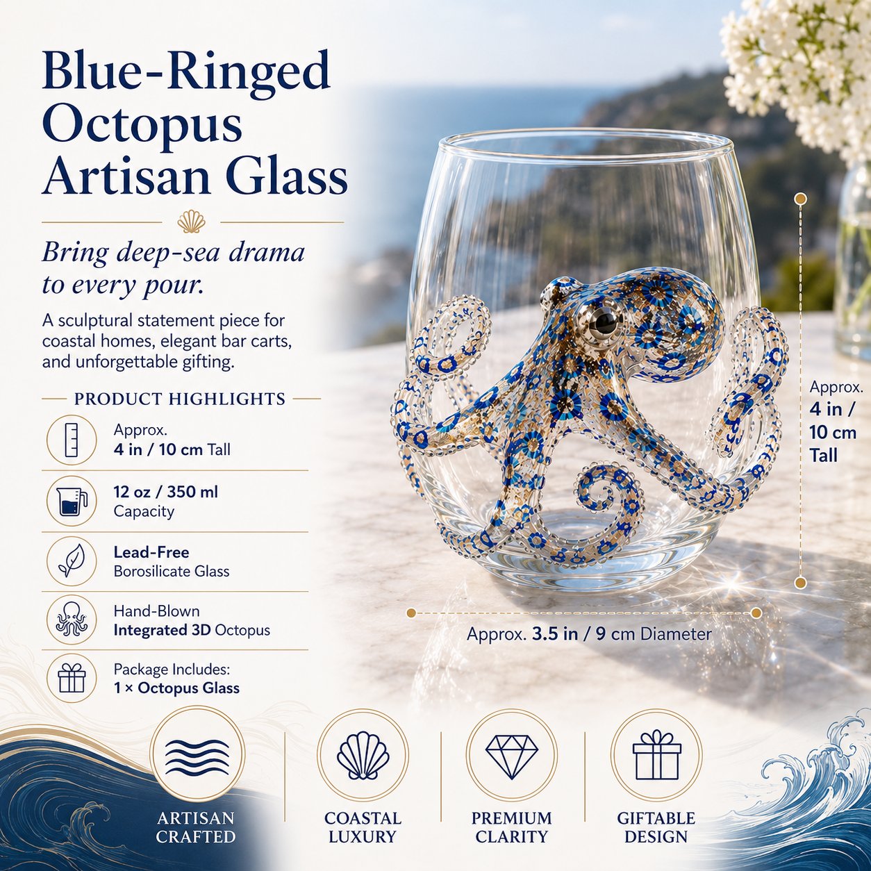 π 3D Ocean Animal Artisan Glassware Collection | For Fresher Sips, Sunlight-Catching Details, Coastal Elegance & Elevated Home Bar Vibes β¨