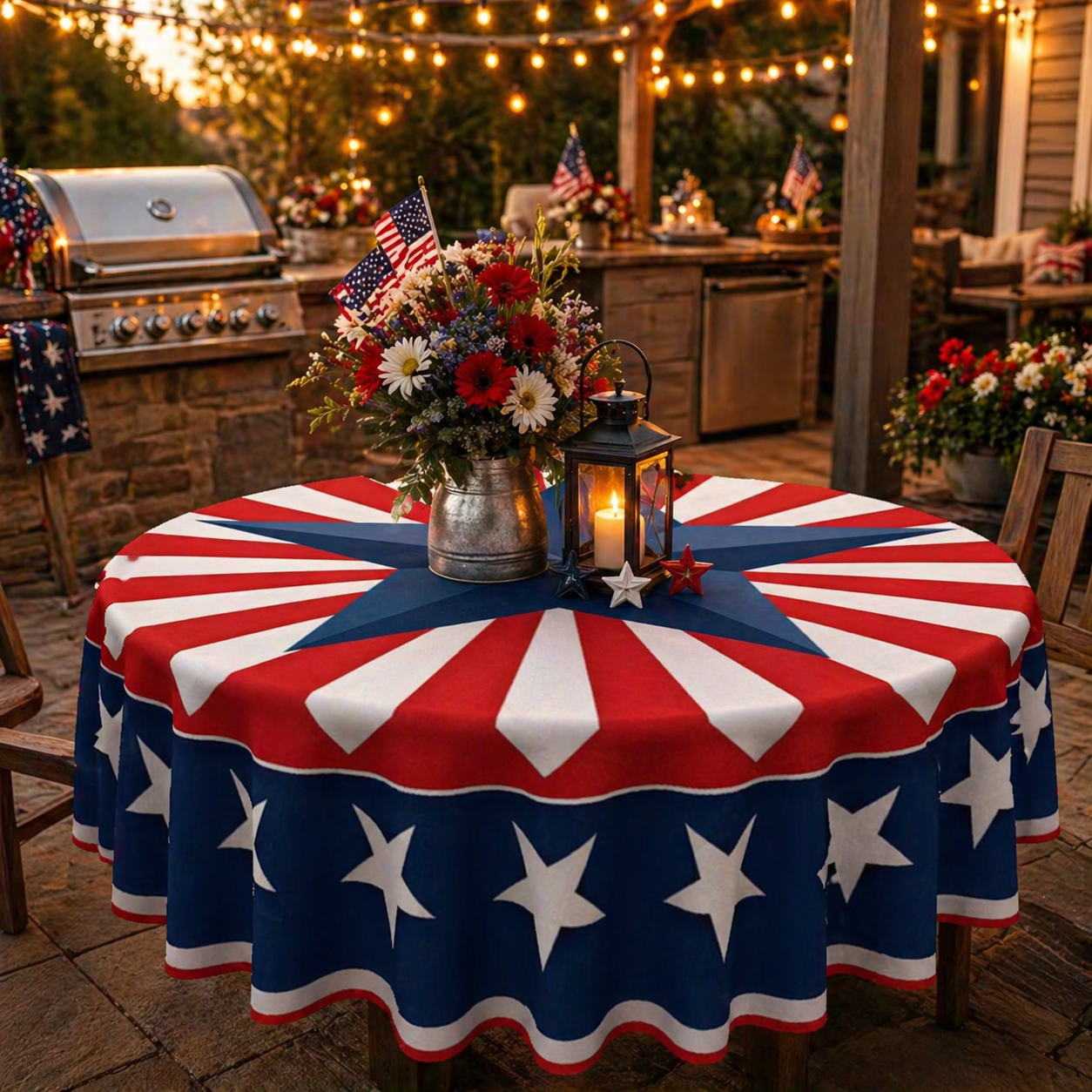 Patriotic Starburst Round Tablecloth ๐บ๐ธ July 4th Independence Day Decor & Outdoor Picnic Cover โจ