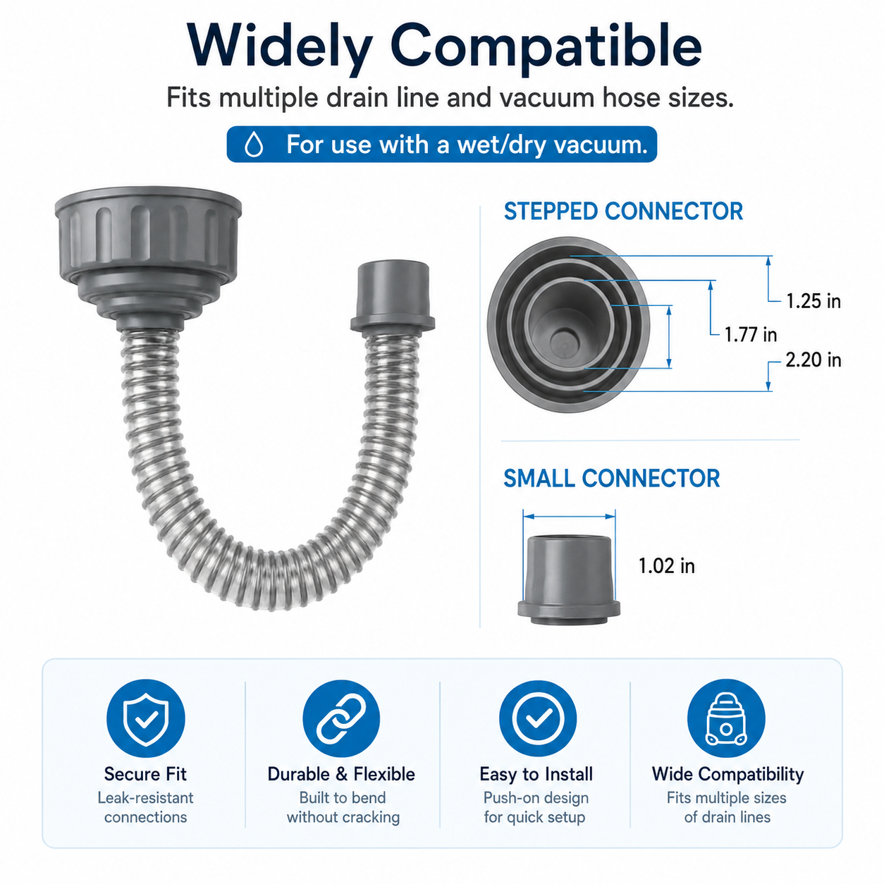 AC Drain Line Cleaner Wet Vacuum Hose Adapter