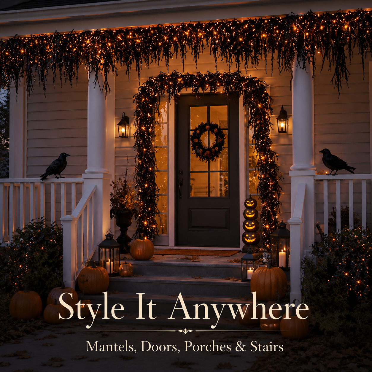 ๐ Pre-Lit Drippy Halloween Garland | 100 Orange Lights