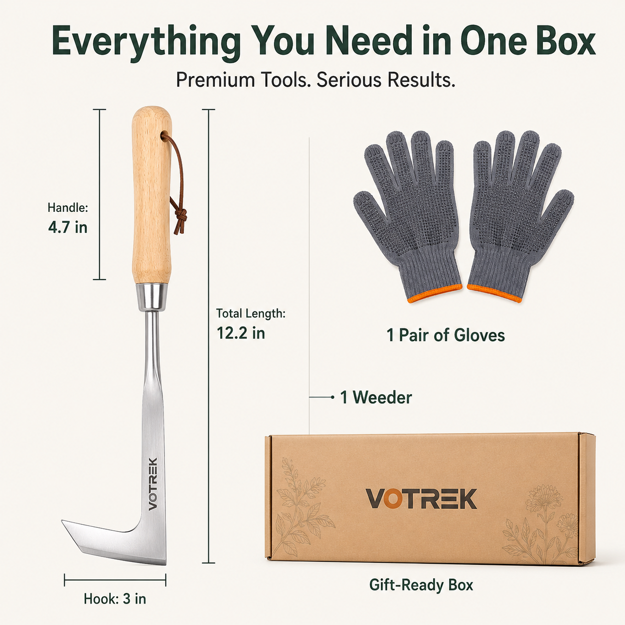 VOTREK L-Shaped Stainless Steel Weeding Tool