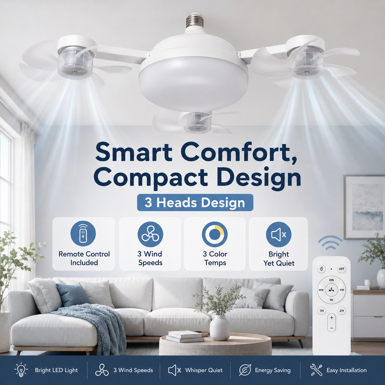 ❄️50% OFF TODAY💡 2-in-1 Ceiling Fan Light 🔧No Wiring • No Tools • Just Screw It In