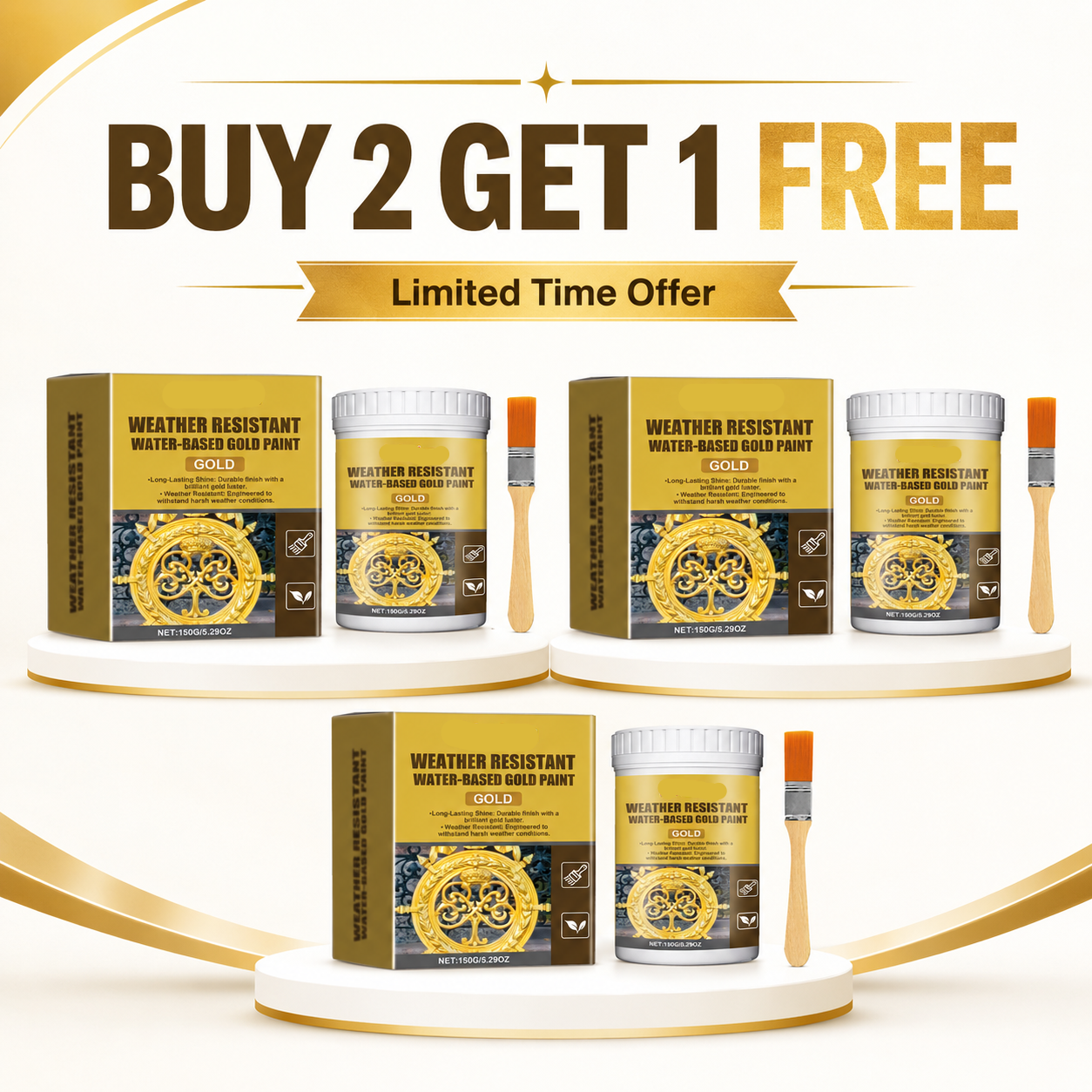 Buy two get one free🔥🔥🔥Weather-Resistant Water-Based Gold Paint, Metallic Paint, Weather-Resistant Roman Column Decorative Gold Paint, Outdoor Gold Foil Paint