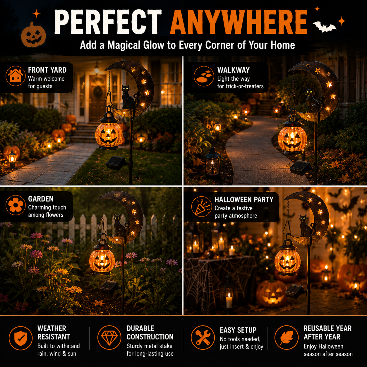 ๐Solar Halloween Black Cat Garden Stake Light