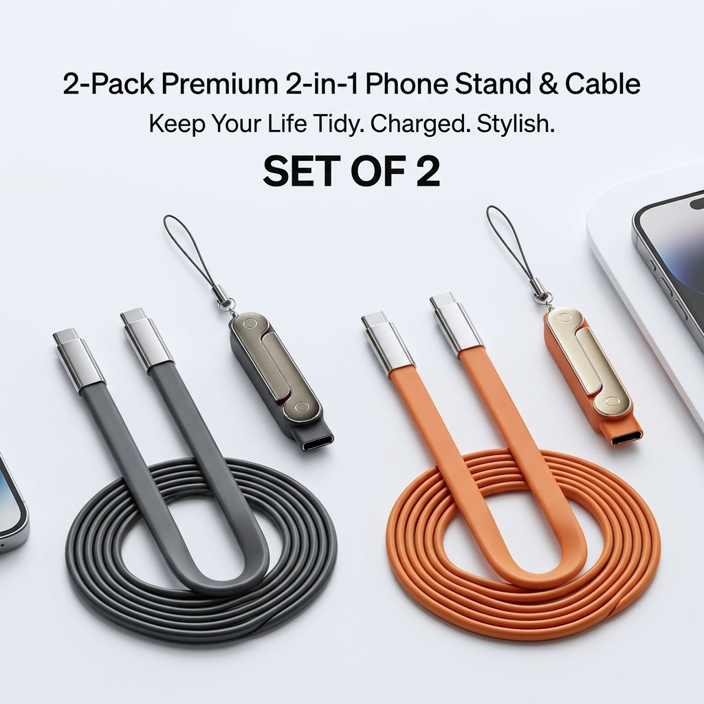 ⚡HOT SELL🔥 2-in-1 Invisible Holder Charger Cable - 240W Fast Charging Cord with Built-In Phone Stand