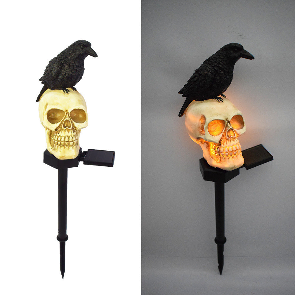 🐦⬛Animated Raven Skull Solar Garden Stake💀 | Halloween Outdoor Yard Decor