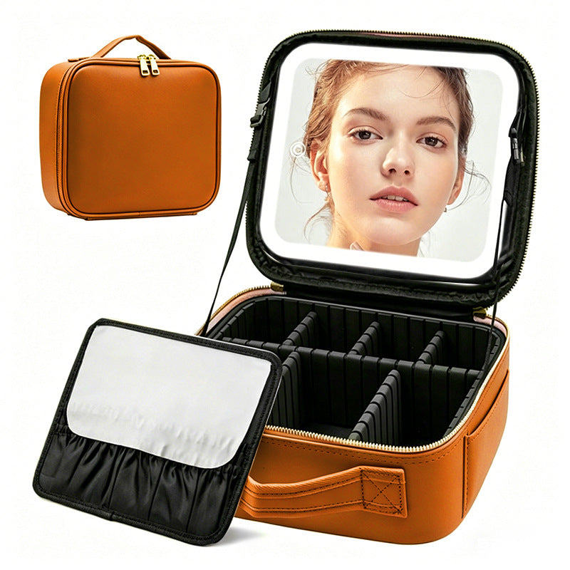 Leopard Print Makeup Case with Mirror & Dimmable LED Lights