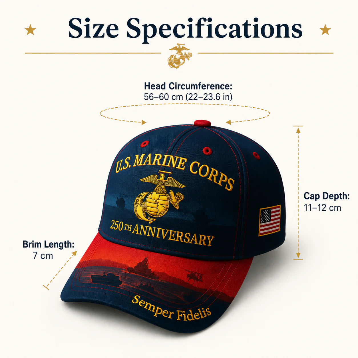 U.S. Marine Corps 250th Anniversary Cap – Embroidered Edition