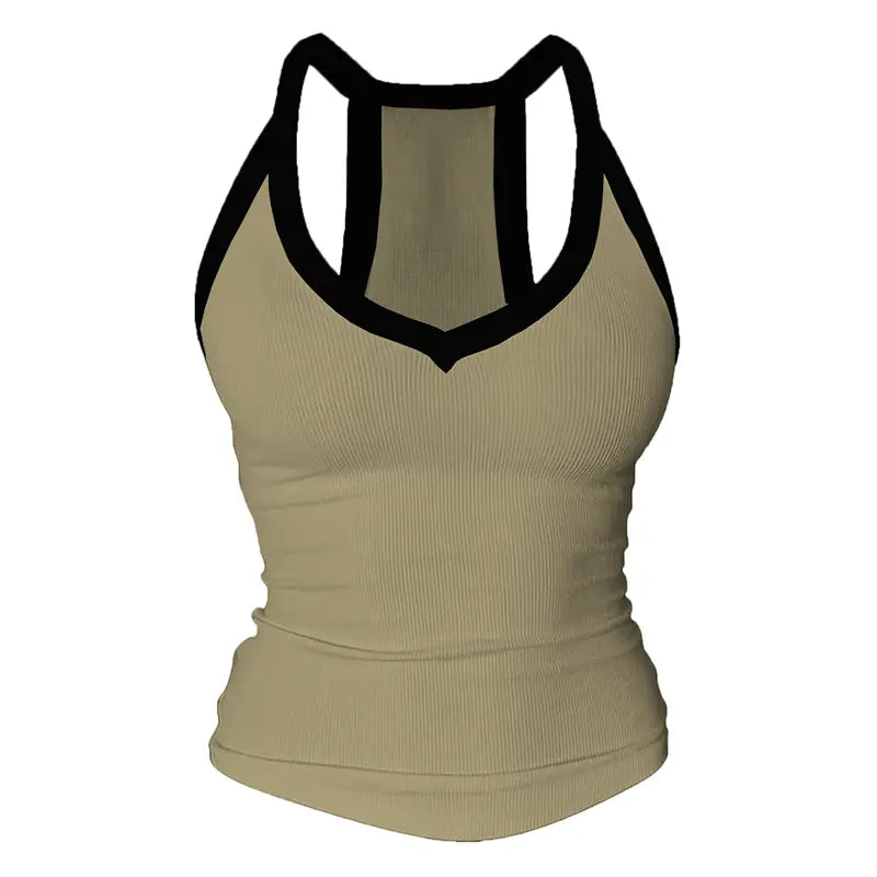 V Neck Cotton Tank Tops with Built-in Shelf Bra Sleeveless Racerback Fitted Basic Cami Shirts