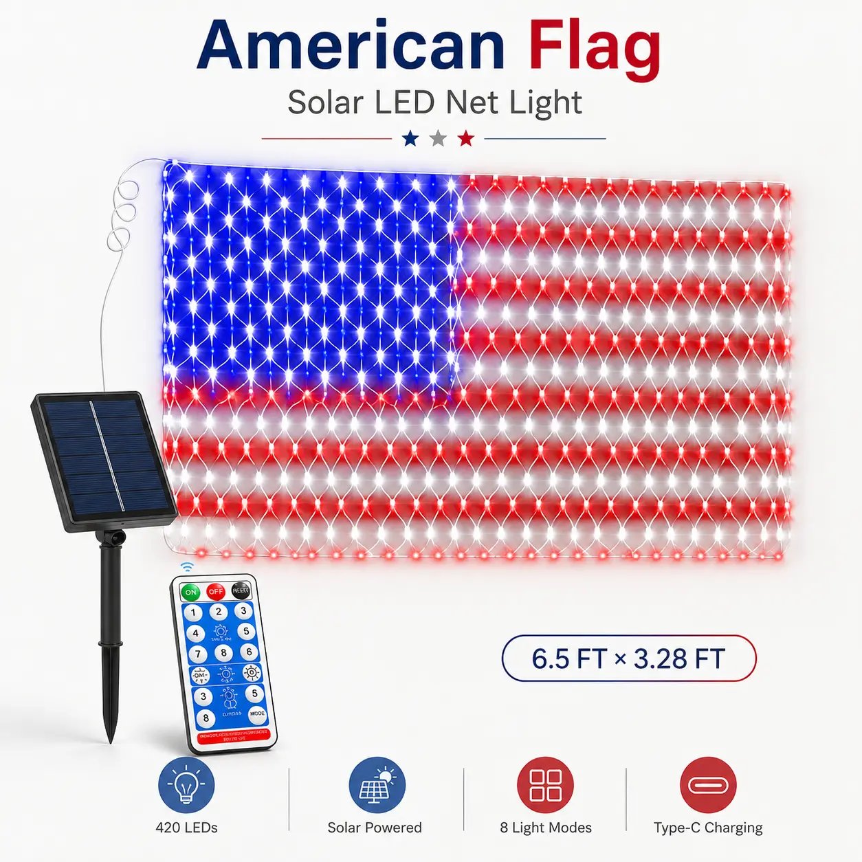 š„Last Day: 49% OFF-Solar American Flag Net Lights