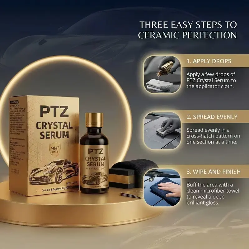 Crystal Serum 9H+ Ceramic Coating for Cars - 10X Harder Than Factory Paint, Ultra Hydrophobic Mirror Shine, Scratch & UV Protection, Long-Lasting Auto Detailing Kit