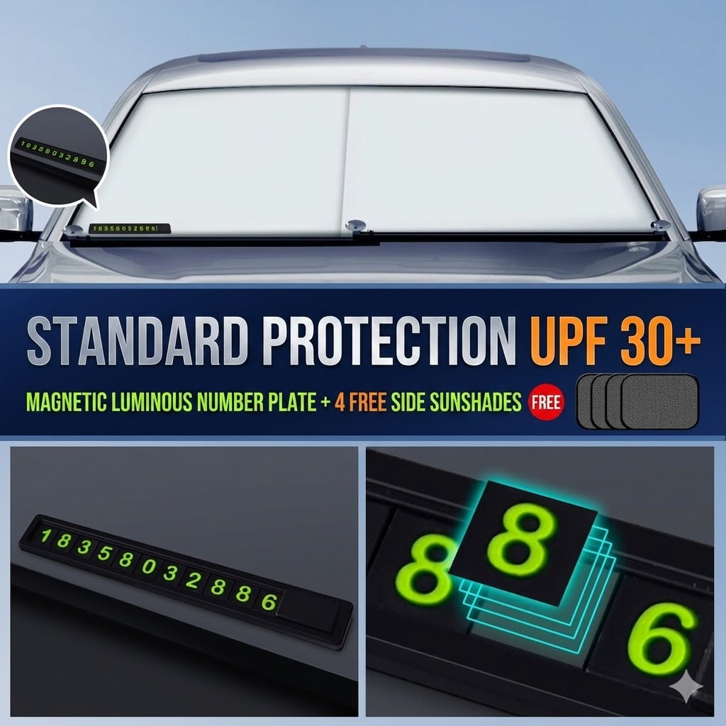 Retractable Car Windshield Sun Shade - 1-Second Setup Auto Rolling UV & Heat Reflector, Universal Fit Sun Blocker Window Cover