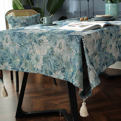 Onwkoti Flower Oil Painting Style Tassel Tablecloth