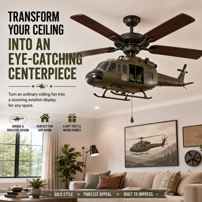 🛩️ Military Helicopter Ceiling Fan Decor – Realistic Hanging Ornament for Man Cave & Home