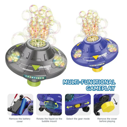 🔥HOT SALE 50% OFF – UFO Bubble Machine | 32-Hole Bubble Blast, Lights, Music & Auto-Roaming Fun