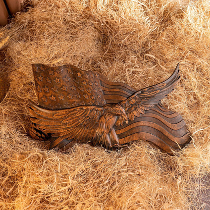 Eagle & Flag Wood Wall Plaque - Handcrafted American Heritage Tribute