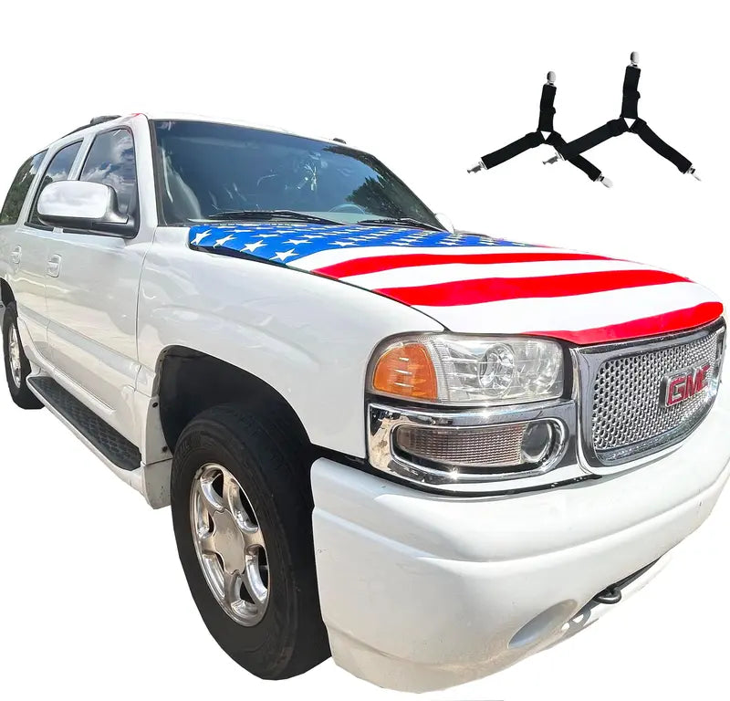 American Flag Car Hood Cover With Dual Triangle Clips Fits Trucks SUVs Sedans Jeep Commemorative Edition