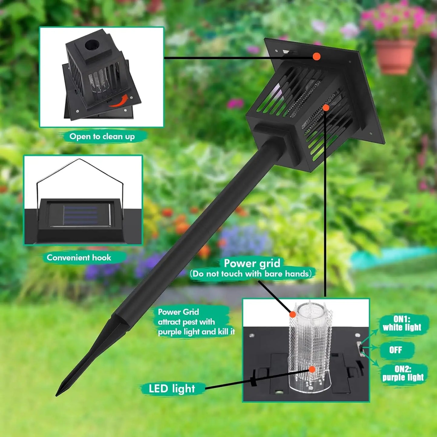 Outdoor Solar LED Mosquito Killer Garden Lamp - Best Stinger for Mosquitoes/Moths/Flies