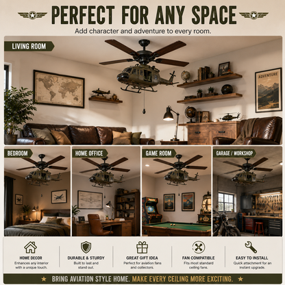 🛩️ Military Helicopter Ceiling Fan Decor – Realistic Hanging Ornament for Man Cave & Home