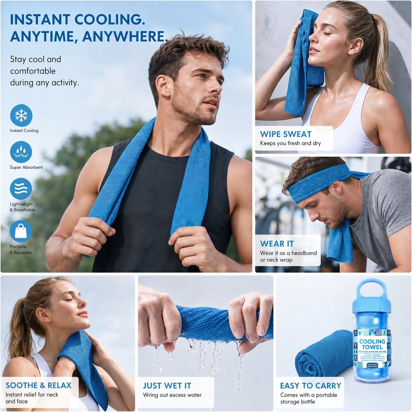 💦Summer Hot Sale -⚡50K+ SOLD!❄️Cold Sweat Towel You Can Use Anywhere, Anytime! Reusable Soft Absorbent Cooling Portable