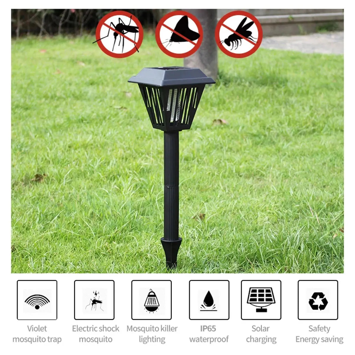 Outdoor Solar LED Mosquito Killer Garden Lamp - Best Stinger for Mosquitoes/Moths/Flies