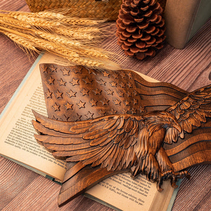 Eagle & Flag Wood Wall Plaque - Handcrafted American Heritage Tribute