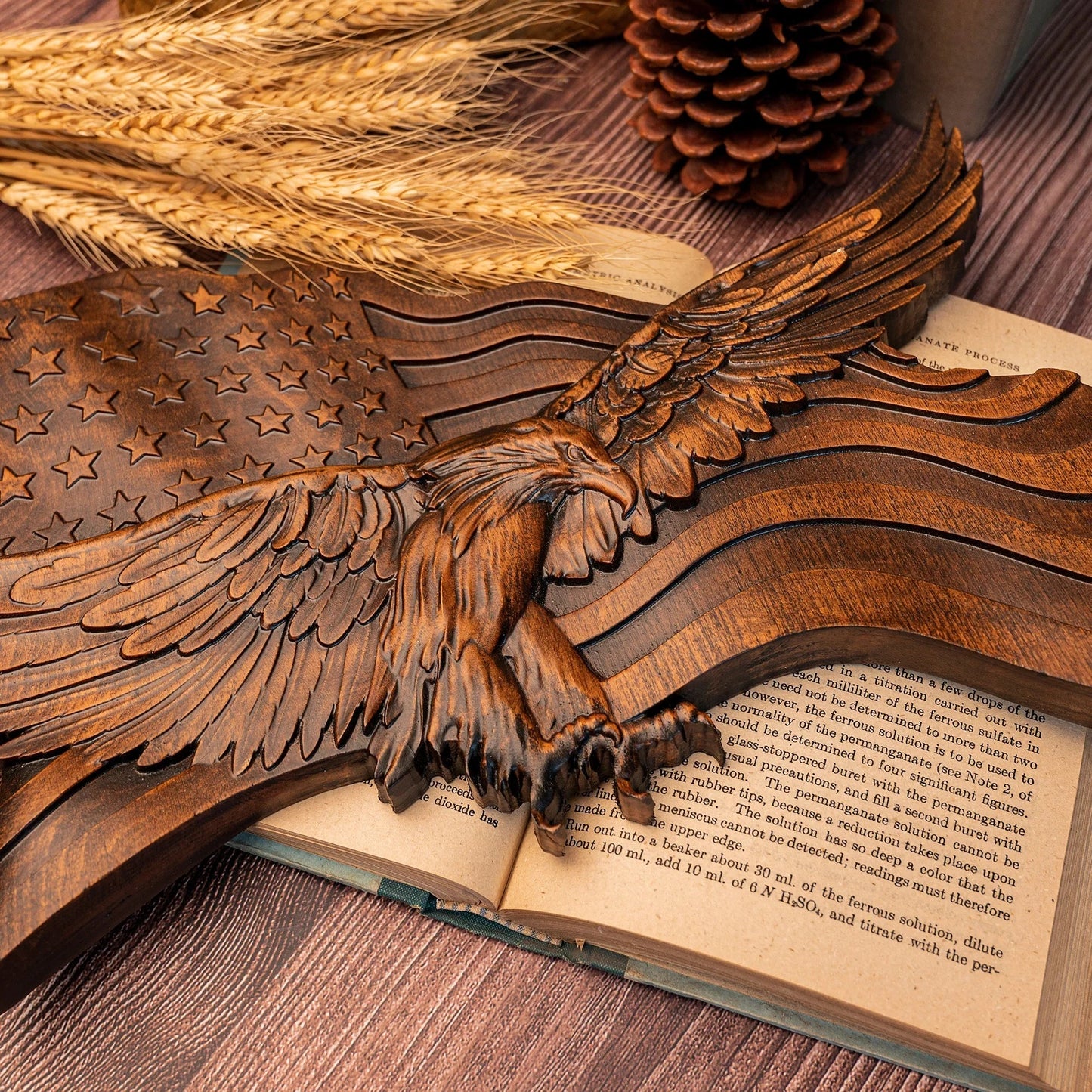 Eagle & Flag Wood Wall Plaque - Handcrafted American Heritage Tribute