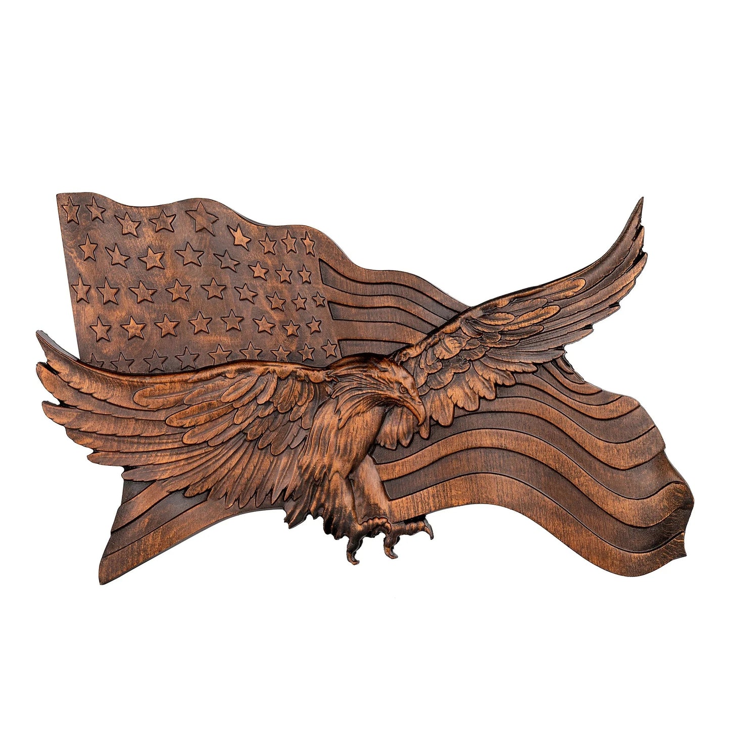 Eagle & Flag Wood Wall Plaque - Handcrafted American Heritage Tribute
