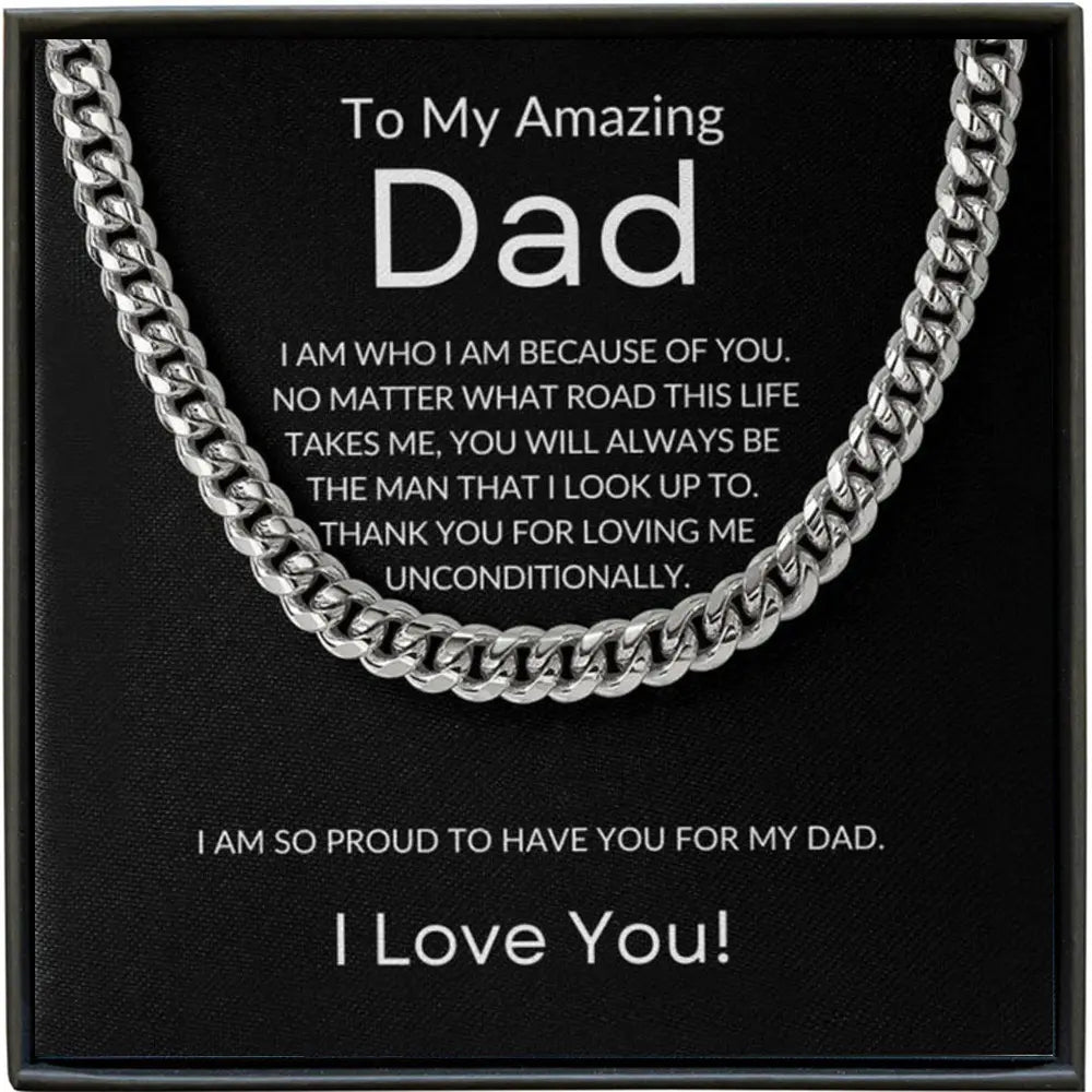 ❤️【Father’s Day】 Gifts for Dad, Cuban Chain Necklace with Message Card and Gift Box