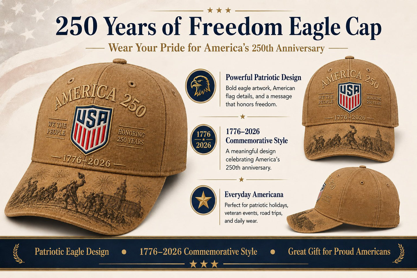 🎖️America 250 Commemorative Cap – 1776–2026 Limited Edition Patriotic Baseball Hat🧢(Breathable & Lightweight Comfort & Unisex Fit)