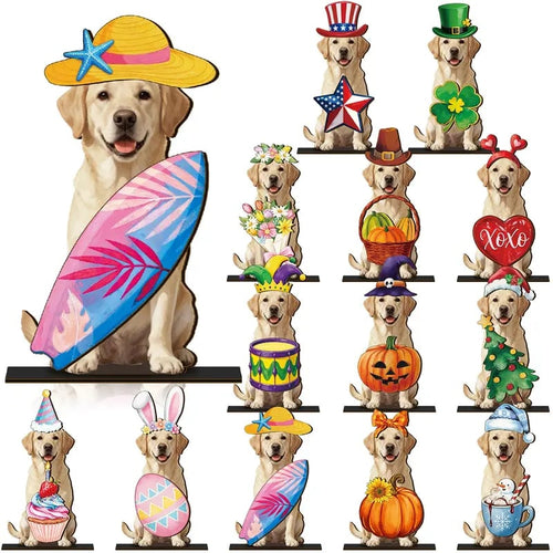Cute Animal Wooden Sign – Interchangeable Magnetic Hats & Seasonal Decor