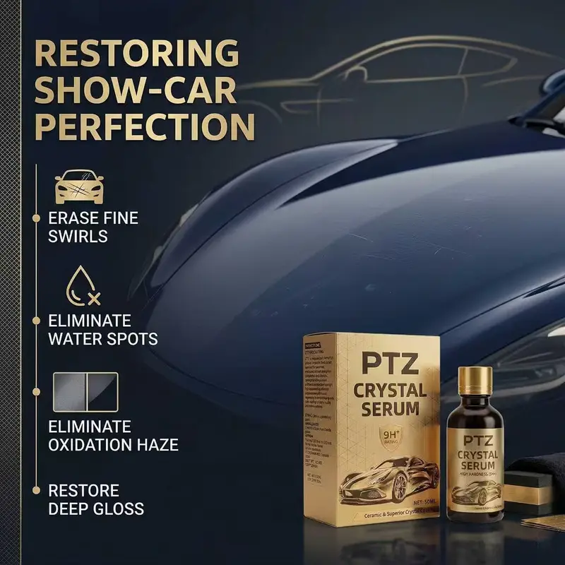 Crystal Serum 9H+ Ceramic Coating for Cars - 10X Harder Than Factory Paint, Ultra Hydrophobic Mirror Shine, Scratch & UV Protection, Long-Lasting Auto Detailing Kit