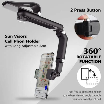 360° Rotating Sun Visor Phone Holder for Sun Visor Phone Holder for Car Multifunction with IPhone/Samsung/Android