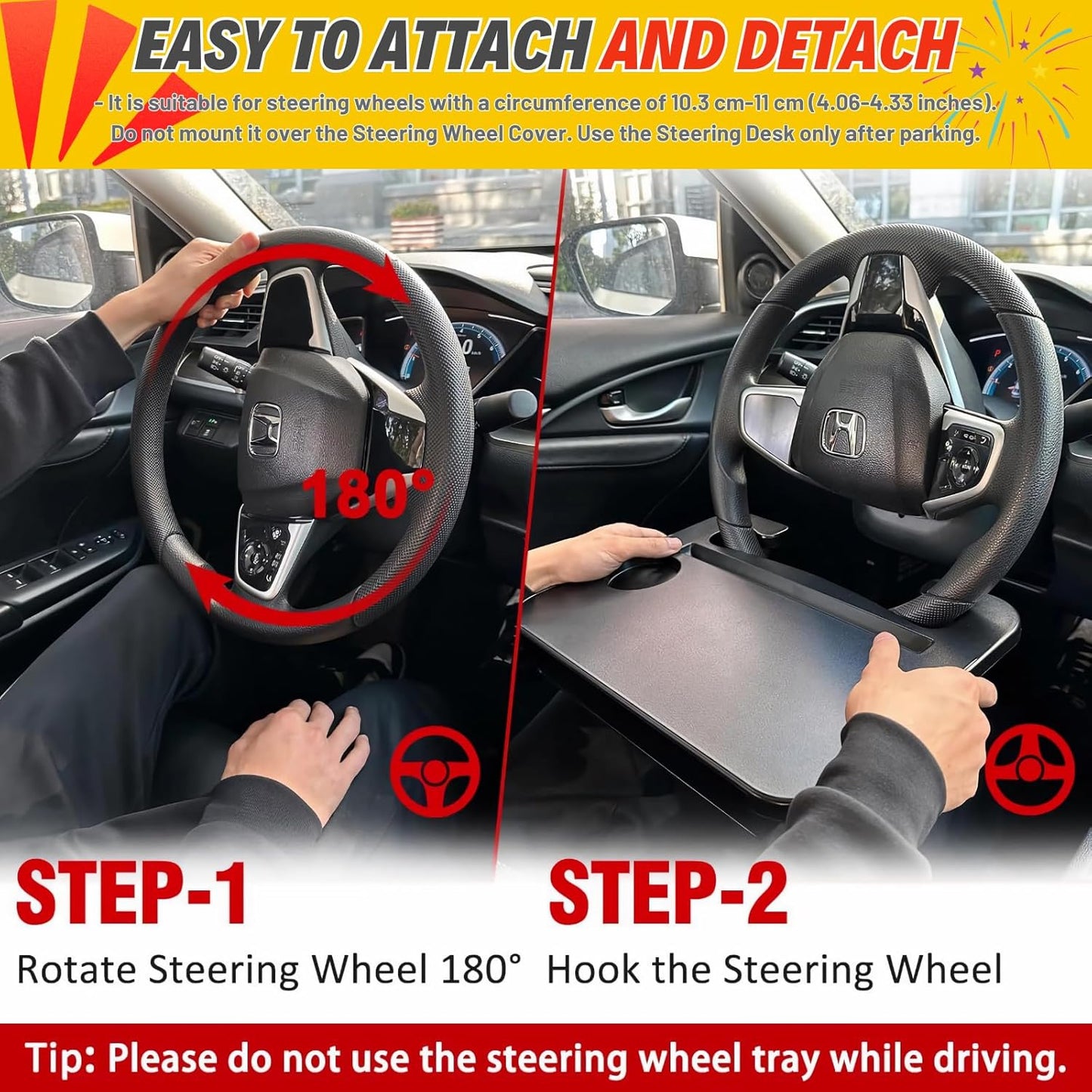 🚗 2-in-1 Car Desk Tray – Steering Wheel Workstation + Side Seat Storage Pocket