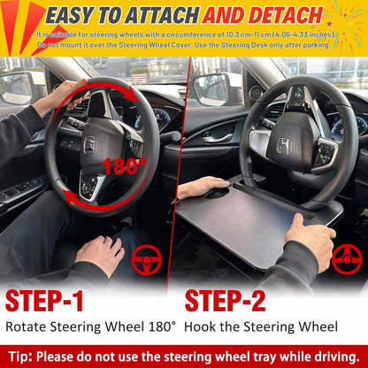 🚗 2-in-1 Car Desk Tray – Steering Wheel Workstation + Side Seat Storage Pocket