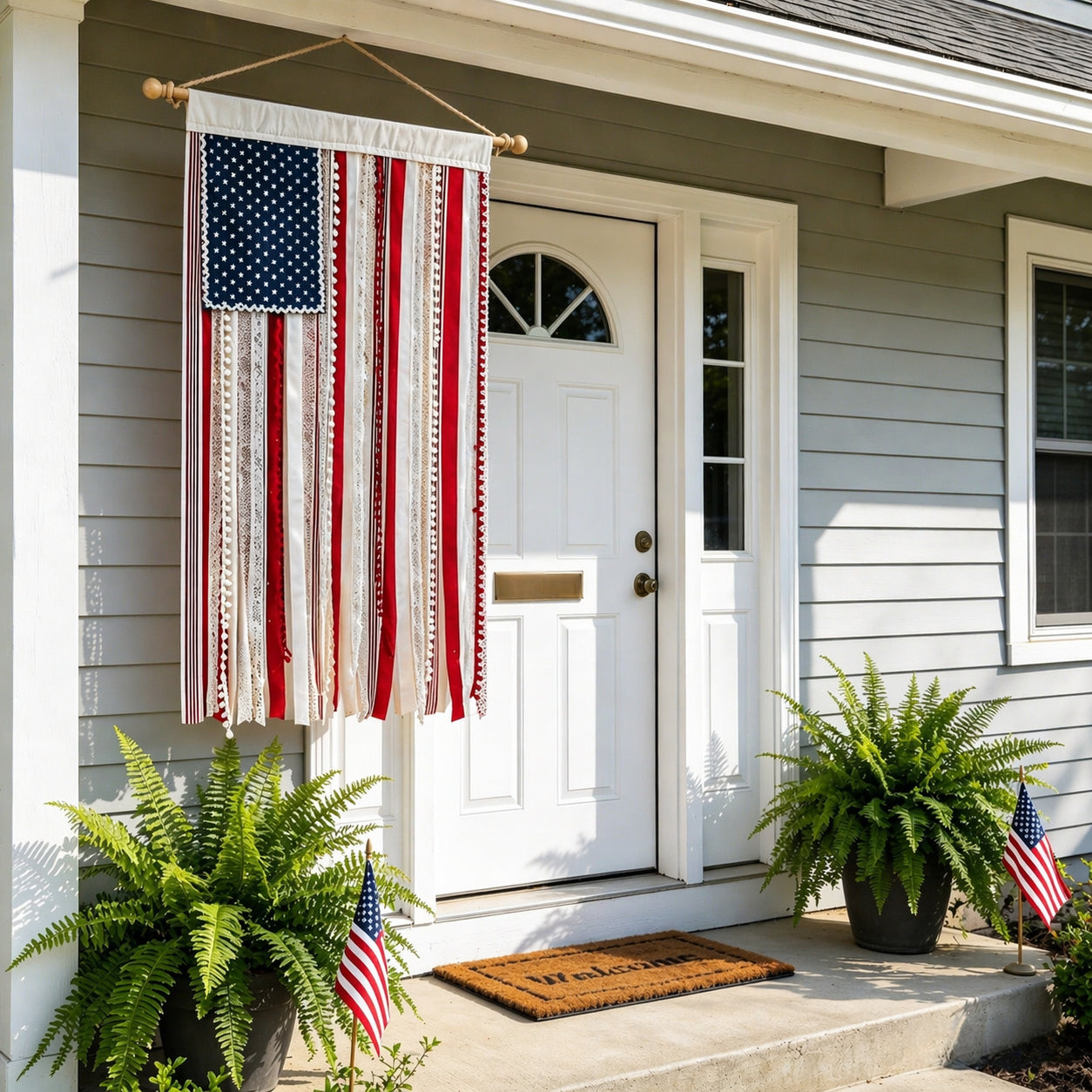 Make Your Home the Pride of the Neighborhood! America 250th Special Edition-4 x 2.3 Ft Lighted Rag American Flag Banner
