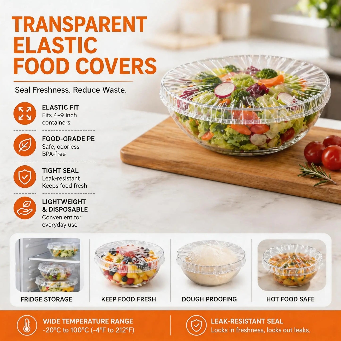 🥗100 Piece Elastic Reusable Bowl Covers for Freshness and Odor Protection