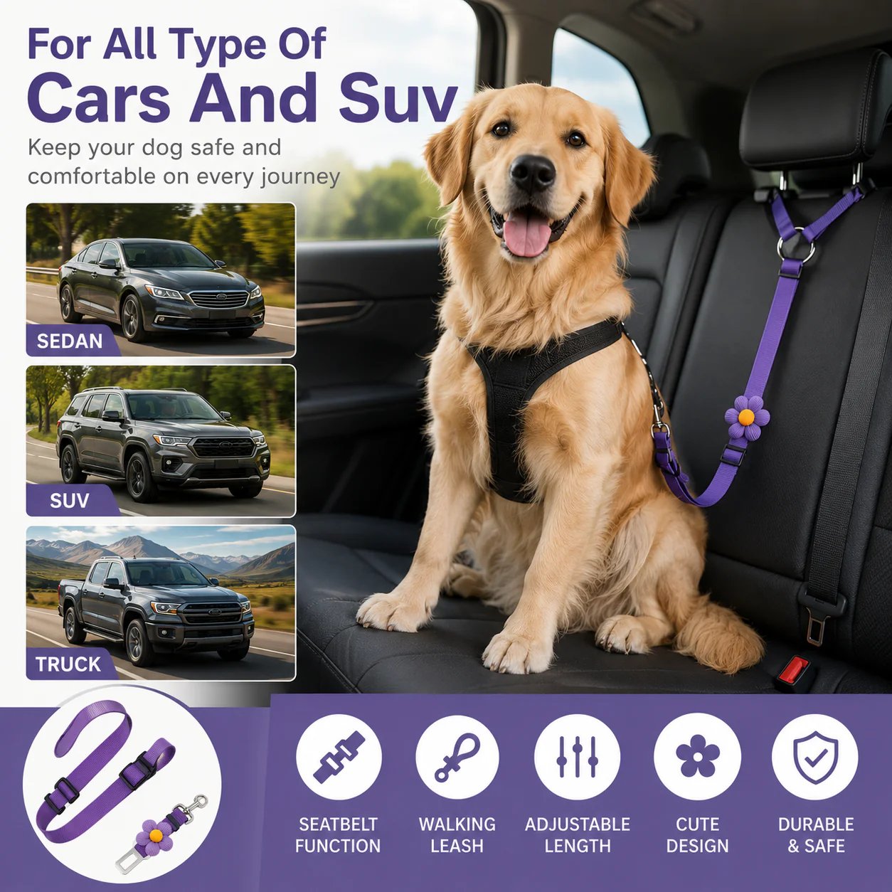 🔥HOT SELL🎁2-in-1 Dog Car Seat Belt & Walking Leash
