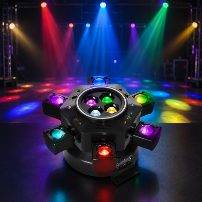 MDT Super 6-IN-1 Moving Head DJ Lights with RGBW 6-Arm Beams, Bee-Eyes Effect