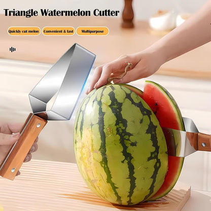 Stainless Steel Watermelon Wedge Cutter with Wooden Handle, Fruit Melon Slicer Kitchen Gadget
