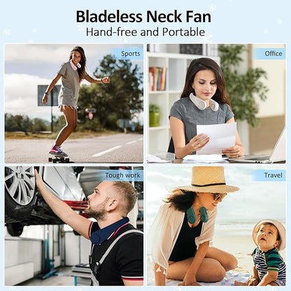 Portable Neck Fan - Hands-Free Bladeless Personal Wearable Fan, 3-Speed USB Rechargeable Cooling Fan for Travel, Office & Outdoor