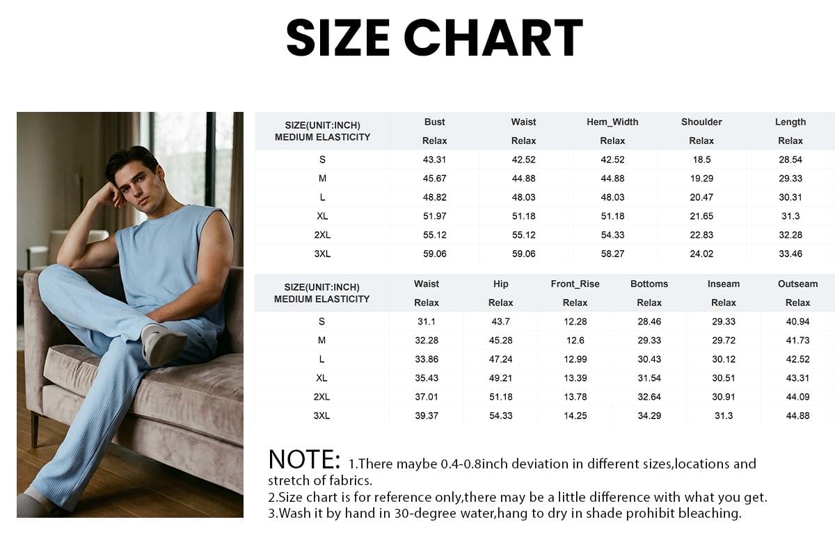⚡Hot Sales 49% OFF🔥Men's 2 Piece Rib Knit Sweatsuit Summer Sleeveless Tank Top Baggy Wide Leg Pants Set