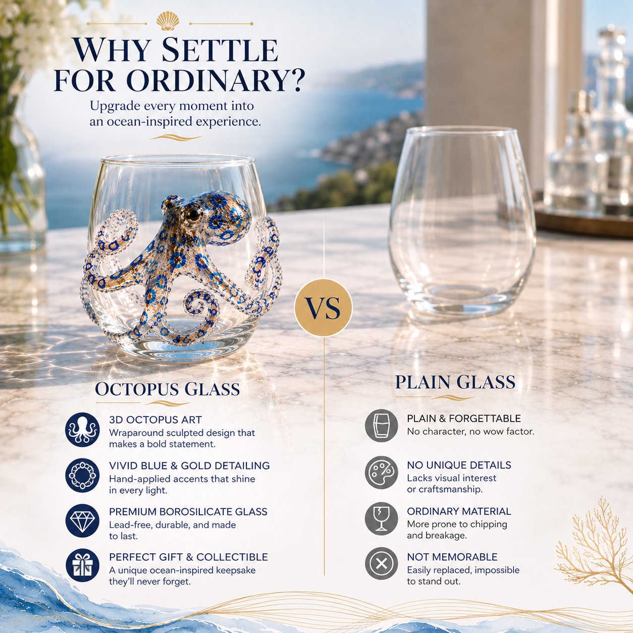 🌊 3D Ocean Animal Artisan Glassware Collection | For Fresher Sips, Sunlight-Catching Details, Coastal Elegance & Elevated Home Bar Vibes ✨
